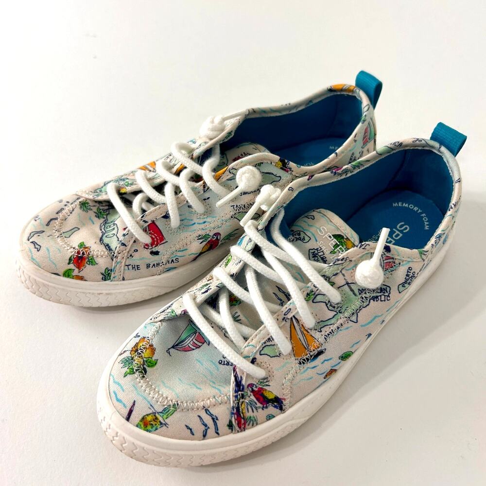 Sperry Top Sider Tropical Sneakers 6.5 Boat Shoes Shorefront Map Womens